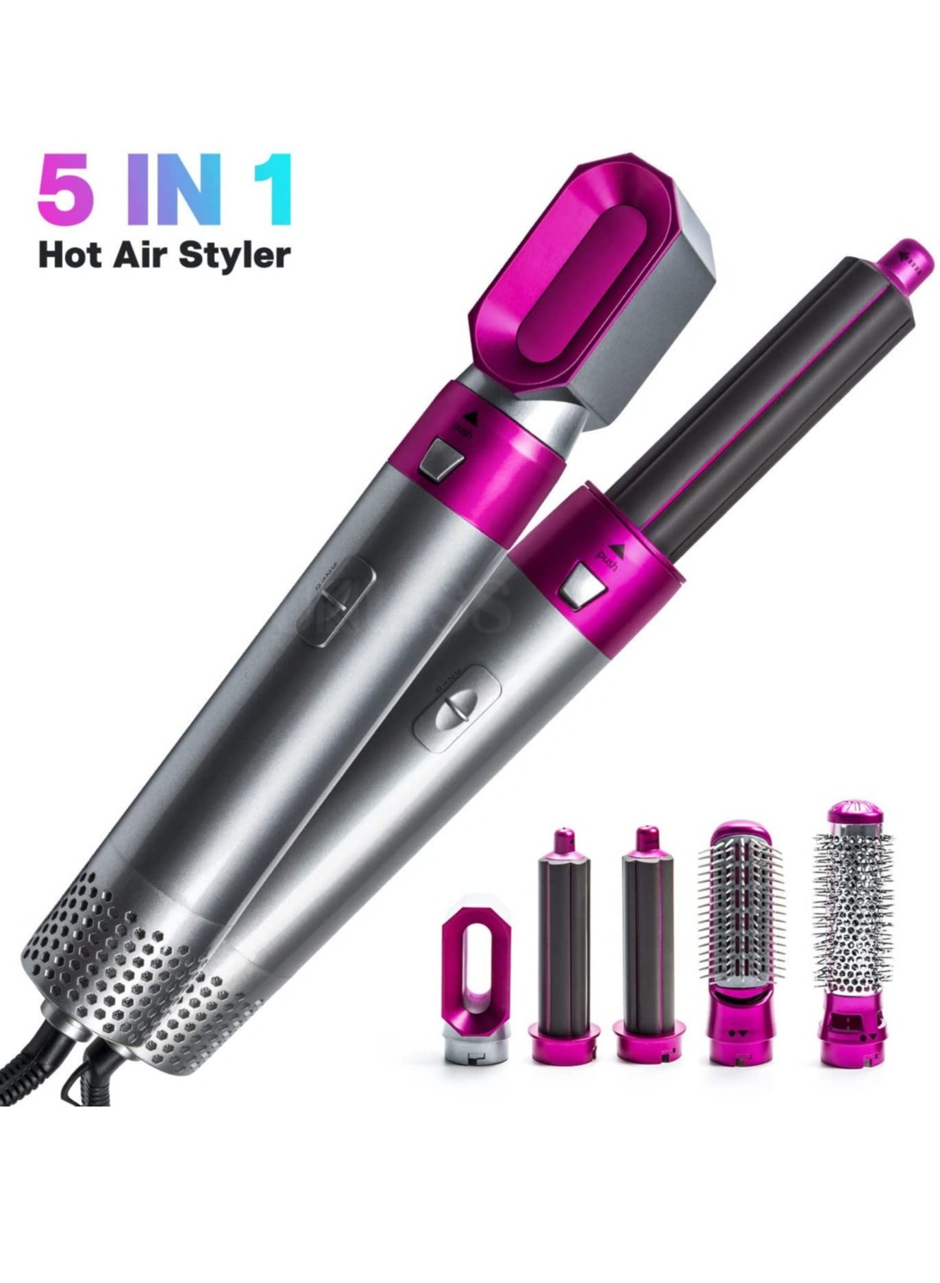 Hair Dryer Brush Set 5 in 1 Blowout Brush Negative Ion Detachable Hair Dryer Styler Volumizer Hot Air Hair Dryer Brush with 2 Styling Brush Heads for Straightening Curling Drying Combing Scalp Massage