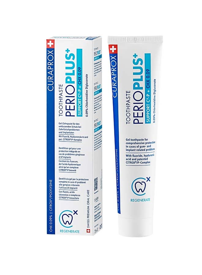 Perioplus+ Support Toothpaste 75Ml I Chx 0.09% With Citrox/P Formula & Hyaluronic Acid I Mouthwash-Friendly Toothpaste For Oral Care, Plaque Protection & Fresh Breath