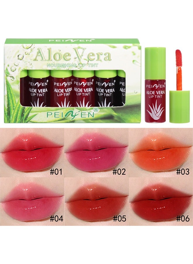 Aloe Vera Nourishing Lip Tint- Moisturizing Lip Gloss with Natural Aloe Vera Essence, Liquid Lipstick Kit Set of 6 with Long Lasting Hydrating and lightweight Lip Colour