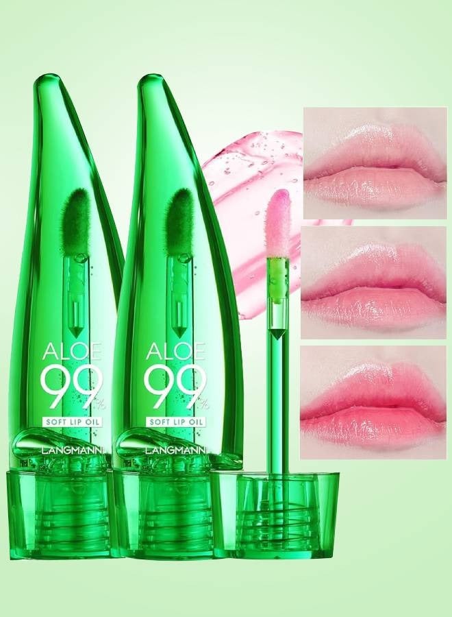 2PCS Aloe Vera Lip Oil Magic Color Changing Lipstick Gift Set Long Lasting Nutritious Lip Oil Kit Lips Moisturizer Aloe Vera Lip Stick Color Change Lip Gloss Mood Lipstick Lips Shine Primer Lip Balm