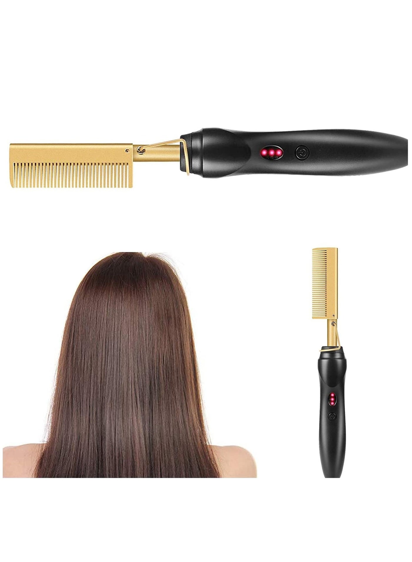 ELTERAZONE Hair Straightener Brush, Electric Heating Comb, Portable Travel Anti-Scald Beard Straightener Press Comb, Ceramic Security Curling Iron Fast Heating Hot Comb, Anti-Scald