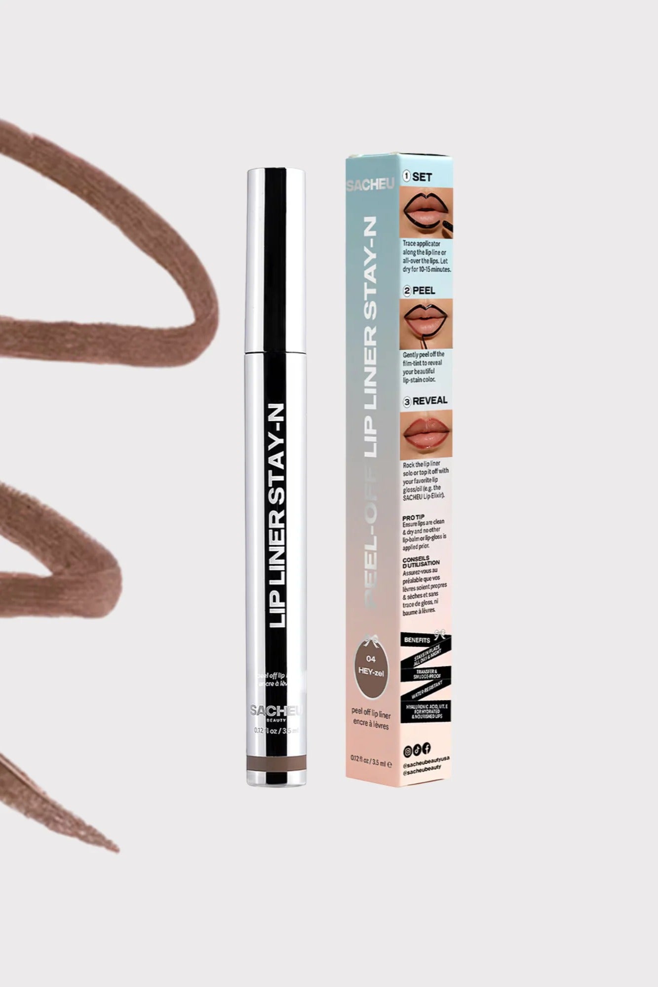 Lip Liner Stay-N - Peel Off Lip Liner Tattoo, Peel Off Lip Stain, Long Lasting Lip Stain Peel Off, Infused with Hyaluronic Acid & Vitamin E, For All Skin Types, HEY-zel
