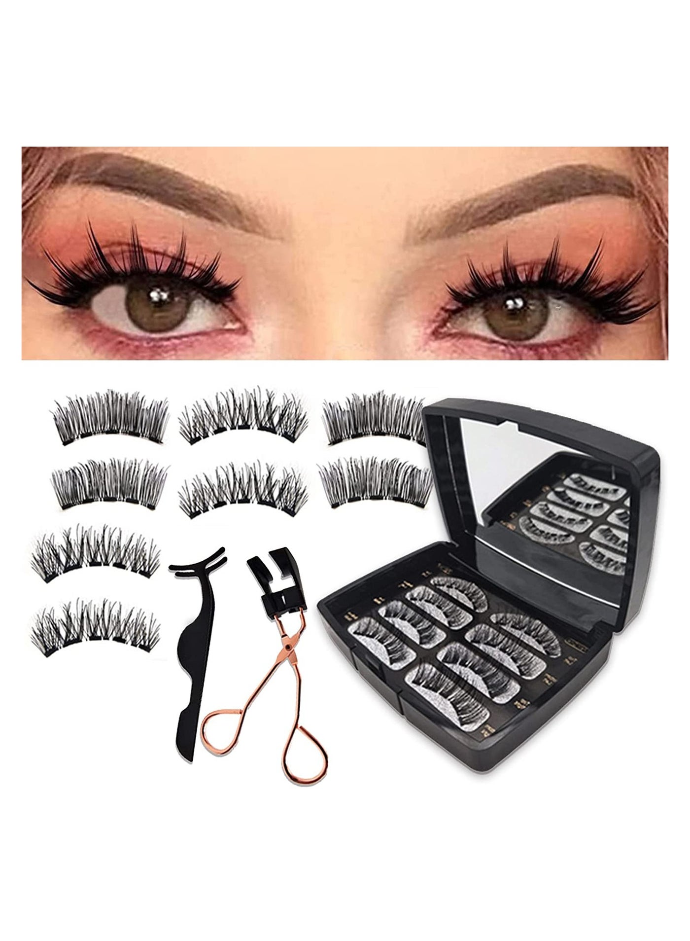 No Glue Magnetic Eyelashes Set, Synthetic False Eyelashes, Reusable Soft Magnets False Eyelashes Natural Look Lashes 3D Dual Magnets Extension Soft individual False Eyelashes With Tweezers for Women