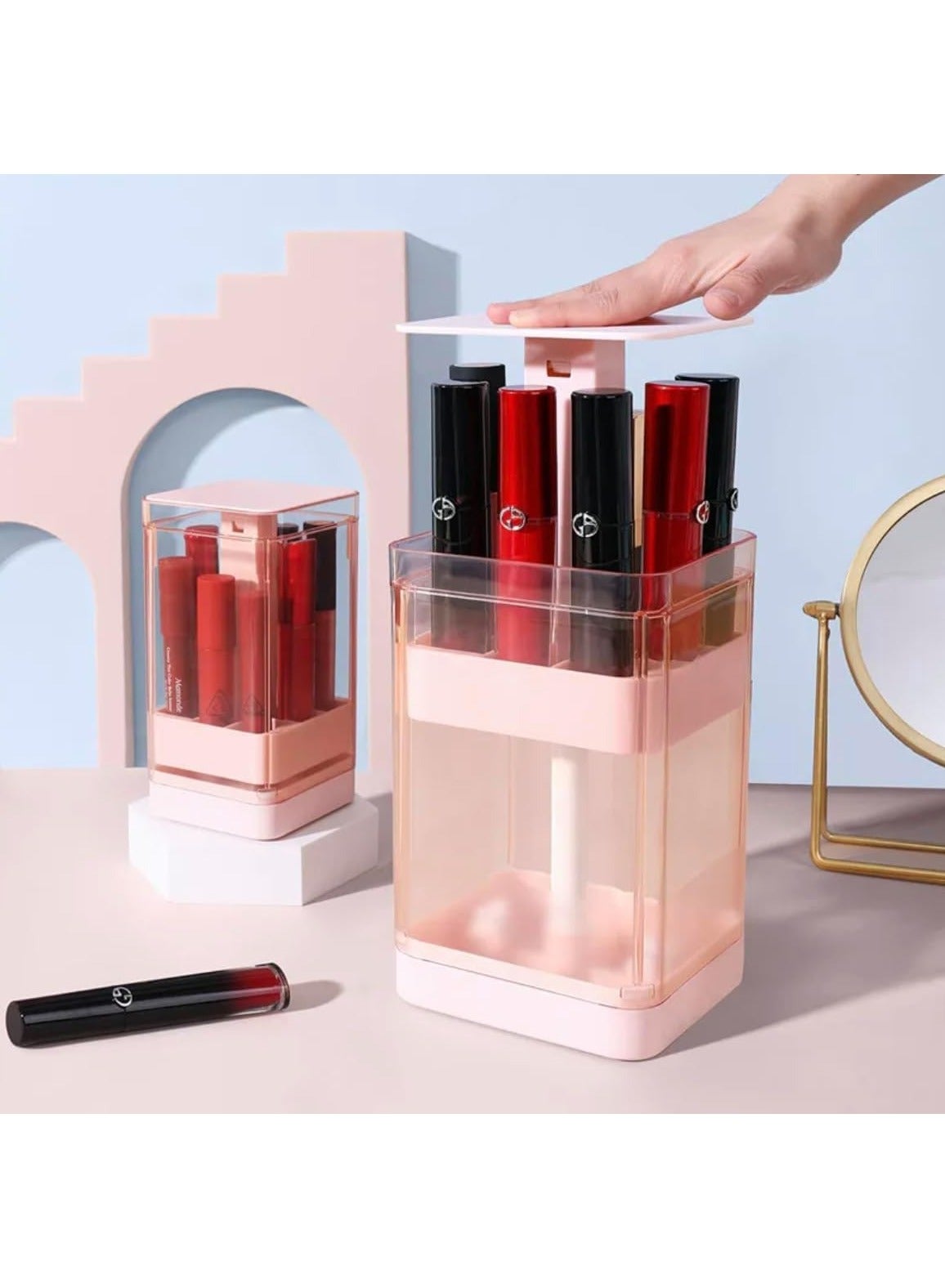 8 Grid Acrylic Lipstick Box Makeup Press Lifting Type Storage Box Lipstick Nail Polish Organizer Display Holder Cosmetic Organizer Box