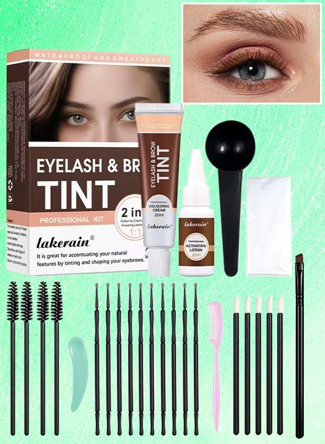 Eyelash and Brow Tint Dye Color Brown Kit 2 in 1 Brow and Lash Tint Professional Kit with Coloring Cream and Activating Lotion Eyebrow Tint Dye Kit Eyebrow Lash Color Kit 02