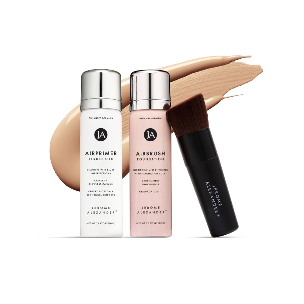 MagicMinerals AirBrush Foundation Set by Jerome Alexander â€“ 3pc Set Includes Primer, Foundation and Kabuki Brush - Spray Makeup with Anti-aging Ingredients for Smooth Radiant Skin (Dark Espresso)