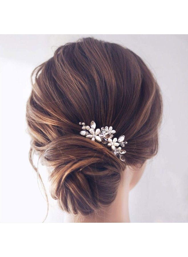 Jakawin Bride Wedding Pearl Hair Pins Flower Hair Piece Rhinestone Bridal Hair Accessories for Women HP065 (Silver)