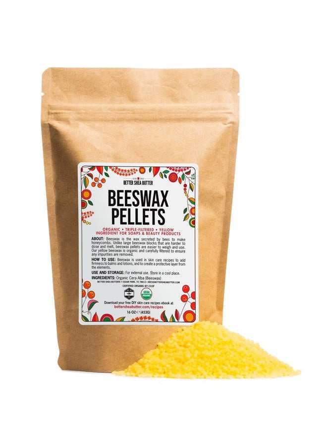 Organic Beeswax Pellets | Use it to make Candles, Food Wraps, Furniture Polish, Lip Balms | Food Grade, 100% Pure, Yellow Beeswax Pastilles | 1 LB (16 oz)