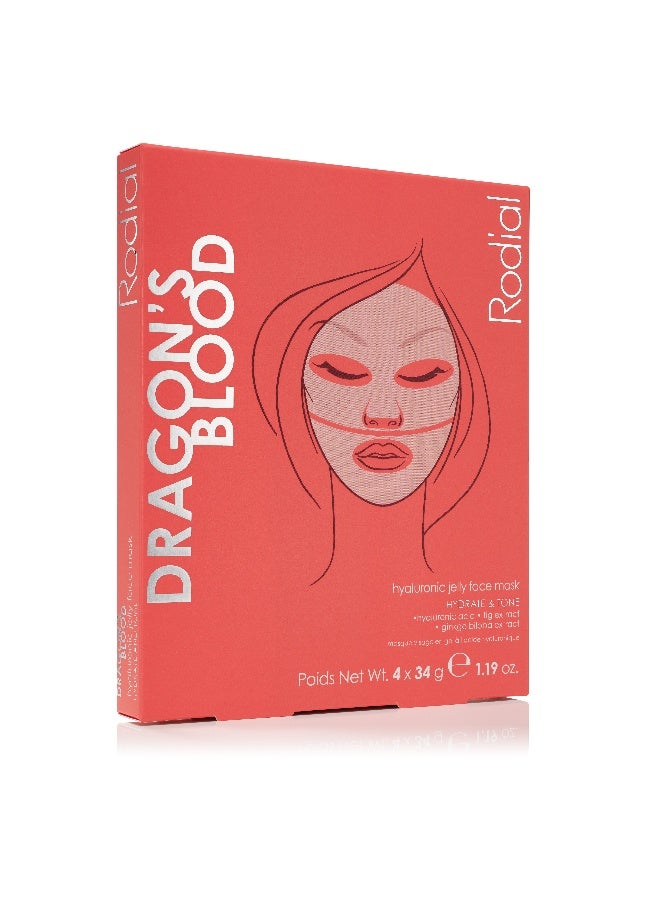 Rodial Dragons Blood Jelly Mask x4 – Intense Plumping for Dehydrated Skin, Dragon's Blood & Hyaluronic Acid, Cooling Gel for Irritated Skin Relief 4 Pack