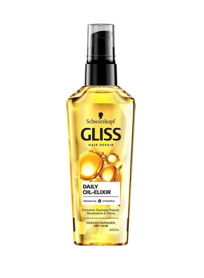 Gliss Kur Hair Oil Daily Oil Elixir Hair Oil for Dry Hair Nourishes and Refines Hair Without Oily Residue, Contains Argan Oil and Vitamin E 75 ml