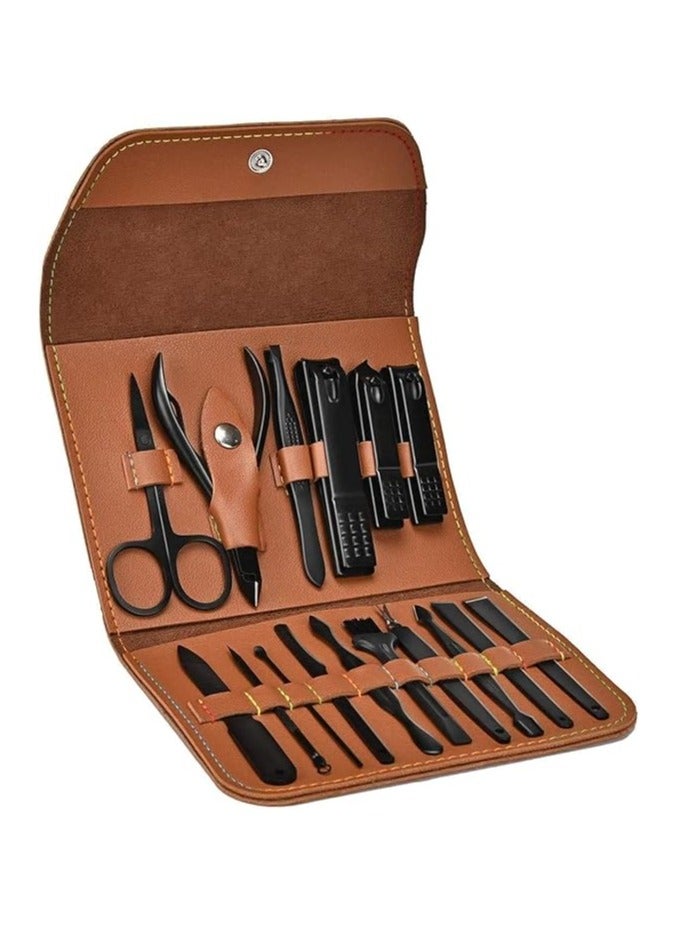 Sailunte Manicure Set, Professional Stainless Steel Pedicure Nail Clipper Tools Kit with PU Leather Folding Case，Women Men Scissors Cutter Set，16 In 1 Travel Grooming Care Tool Kits