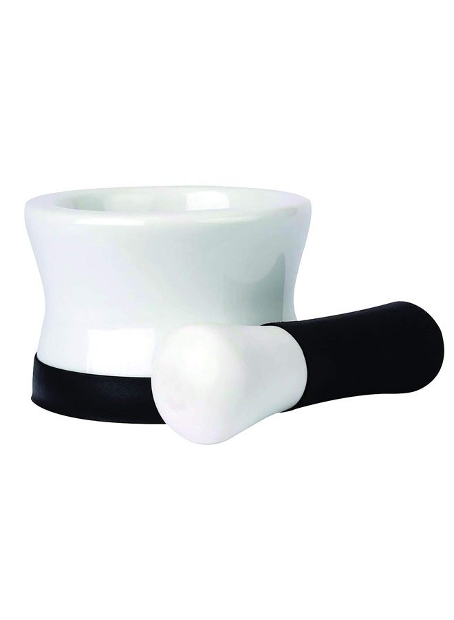 HEALTHSMART Porcelain Mortar and Pestle with Black Silicone Base