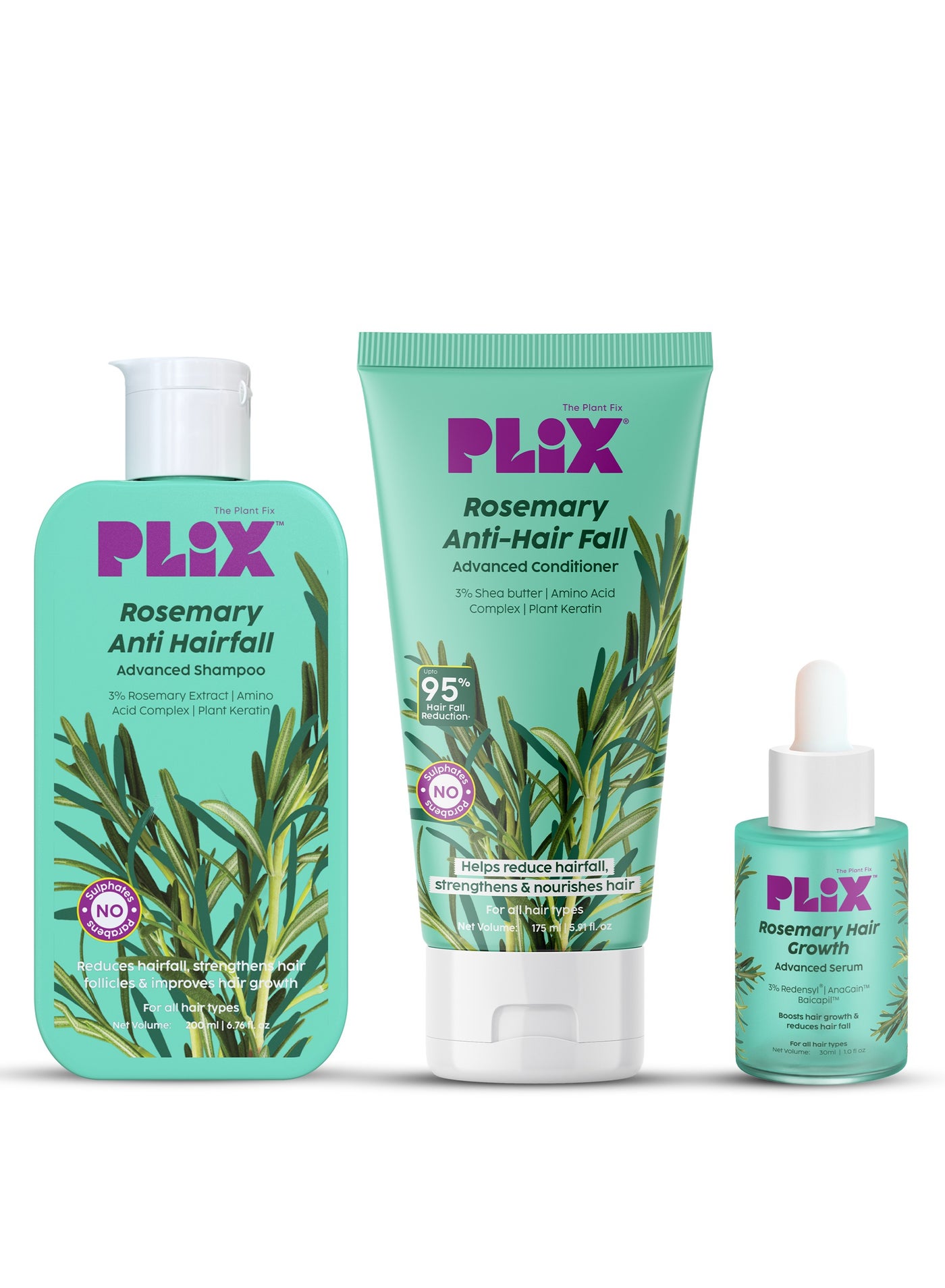Rosemary Anti Hairfall Regime Combo 3% Redensyl Serum, Advanced Shampoo And Conditioner