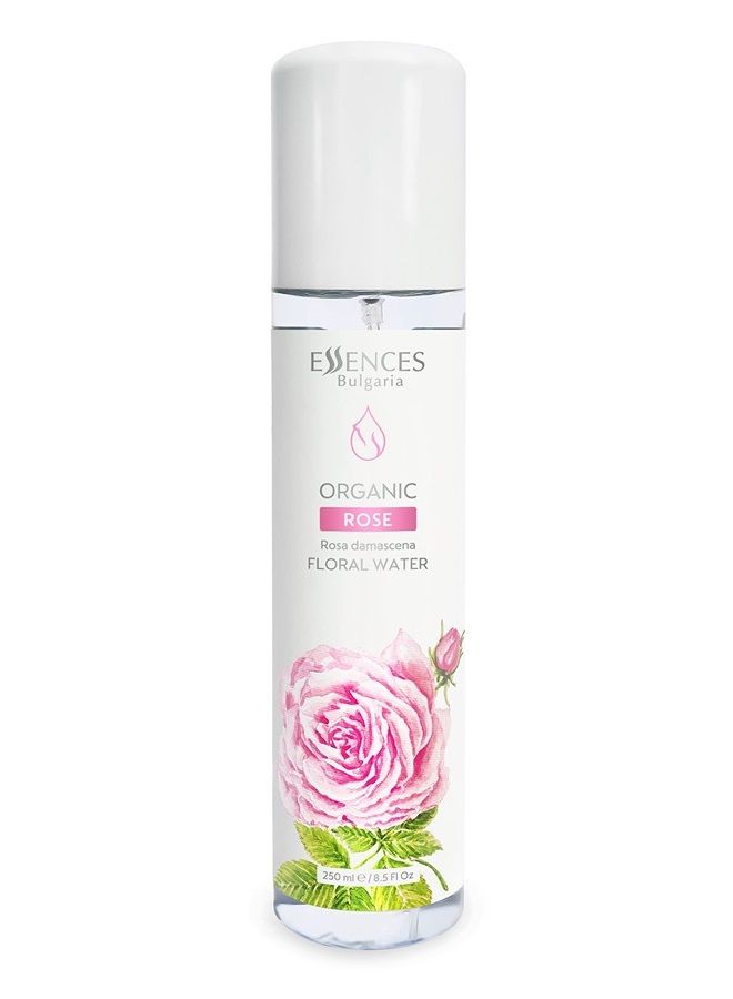 Organic Rose Floral Water 8.5 Fl Oz | 250ml | Rosa damascena | 100% Pure and Natural | Anti-Age Refreshing Beauty Mist | Alcohol-Free | Makeup Remover | Hydrating | Vegan