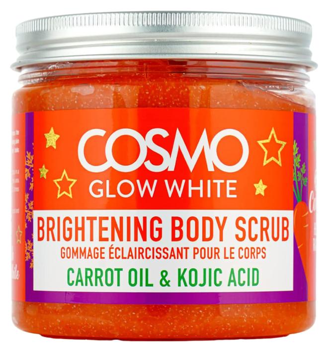 Cosmo Glow White Brightening Body Scrub 475ml, Carrot Oil & Kojic Acid, Gently Exfoliates the Skin, Making Skin Feels Softer, Smoother, More Supple, For Unisex