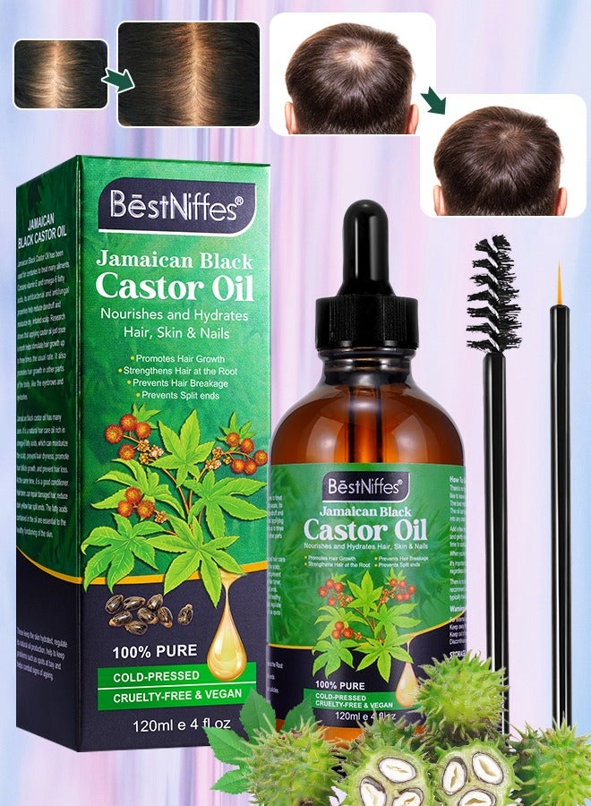 120ml Jamaican Black Cold Pressed Castor Oil for Hair and Skin Care Eyelashes and Eyebrows Hair Loss & Dry Damaged Hair Nourishment Scalp Stimulates Hair Growth for Men & Women