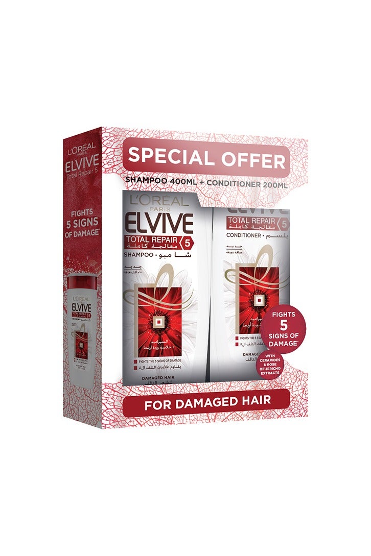 Elvive Total Repair 5 Shampoo 400 ml, Conditioner 200 ml For Normal To Dry Hair