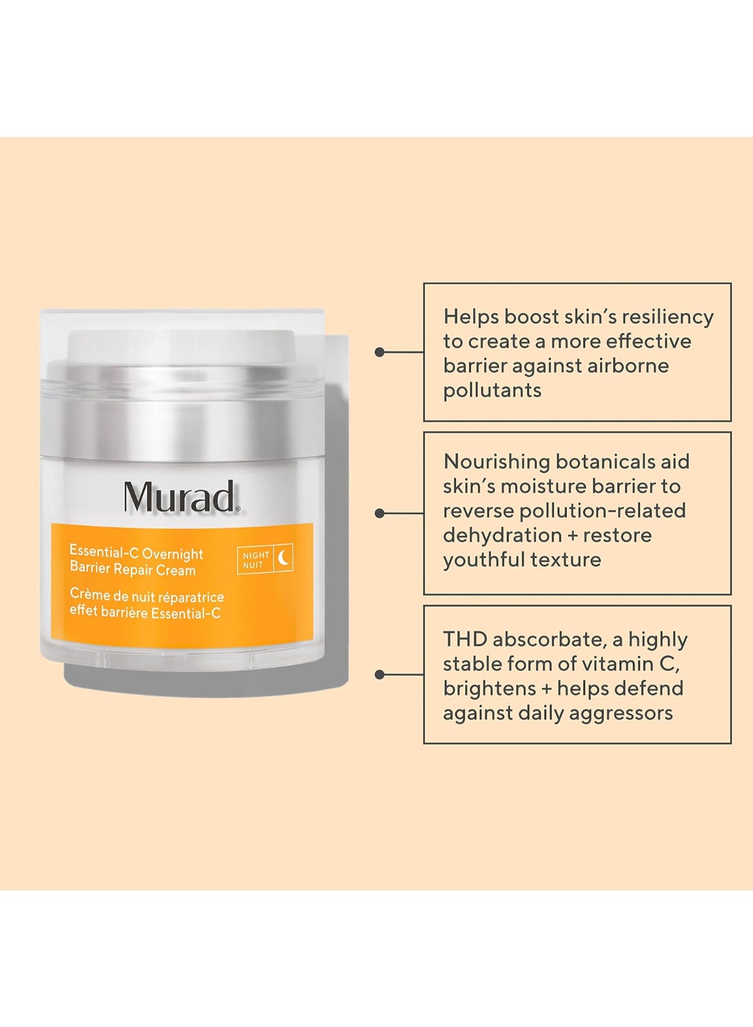 Murad Essential-C Overnight Cream 50ml – Evening Detox for Stressed Skin, Vitamin C & Melatonin, Barrier-Repair Cream for Skin Fatigue Relief 50ml - image 5