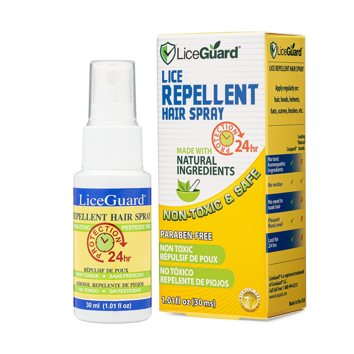LiceGuard Lice Spray, 1 Fl Oz, Concentrated, Preventative Lice Treatment for Kids & Adults, Clinically Tested to Provide 24Hr Egg & Nit Protection, Made with Natural Ingredients, Gentle for Daily Use