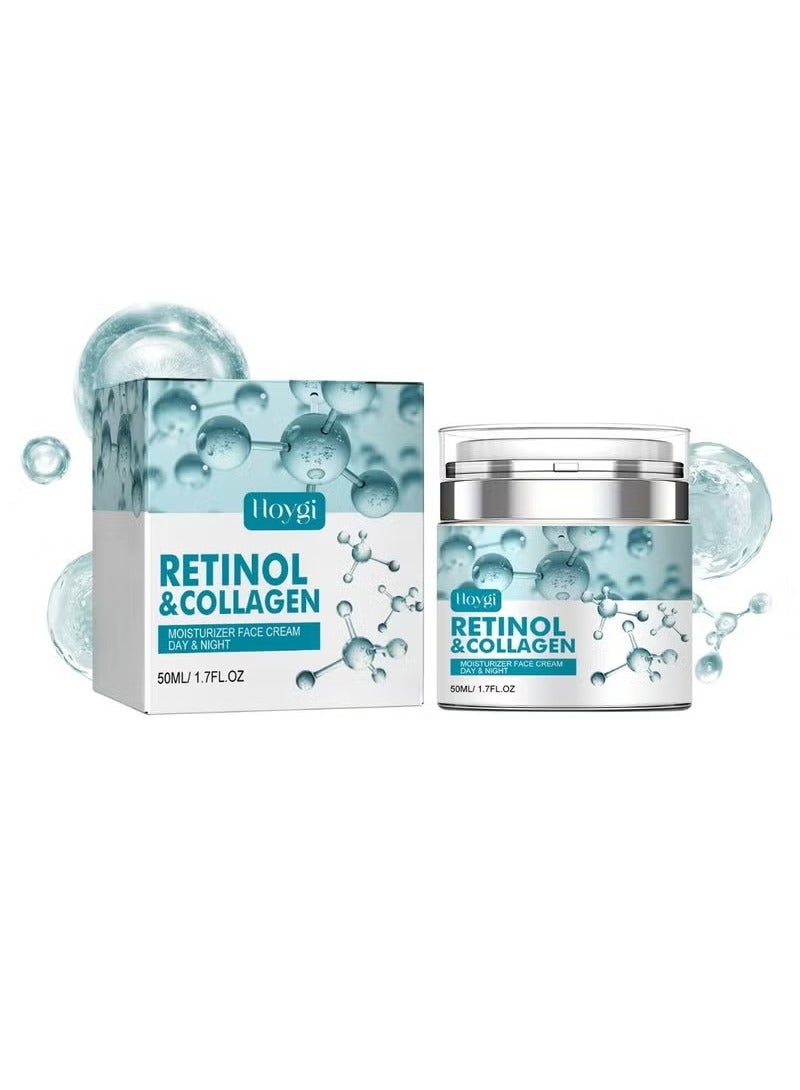Retinol Cream for Face, Facial Moisturizer with Collagen and Hyaluronic Acid, Anti Aging Cream for Lifting Skin, Day & Night Face Cream Diminishes Wrinkles, Fine Lines, and Dryness