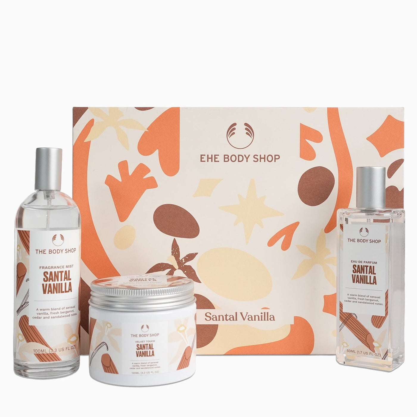 The Body Shop Santal Vanilla Gift Set – Complete Relaxation for Stressed Skin, Vanilla & Santal, Luxury Collection for Body Tension Relief 4-Piece