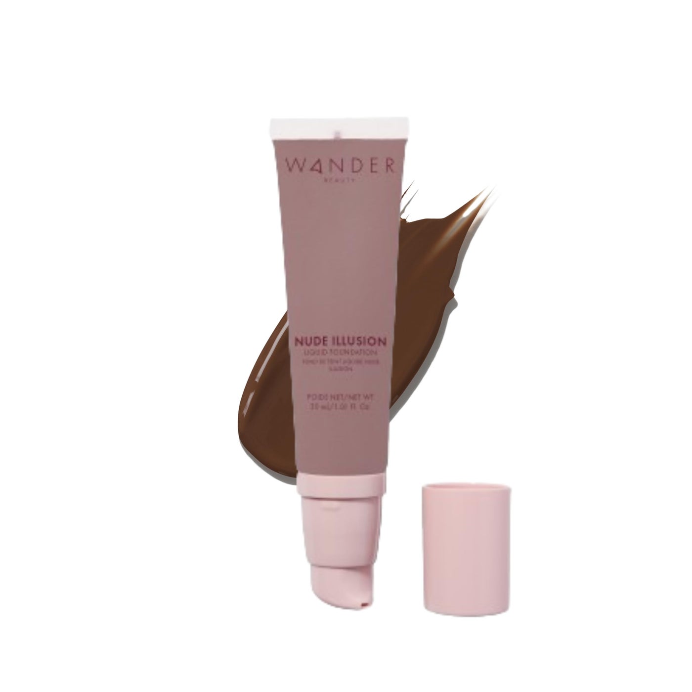 Wander Beauty Nude Illusion Liquid Foundation - Ebony - Medium to Full Coverage Foundation - Natural Makeup with Vitamin E & Macadamia - Nude Skin Finish Blurs & Conceals - Travel-Friendly- 1.01 fl oz