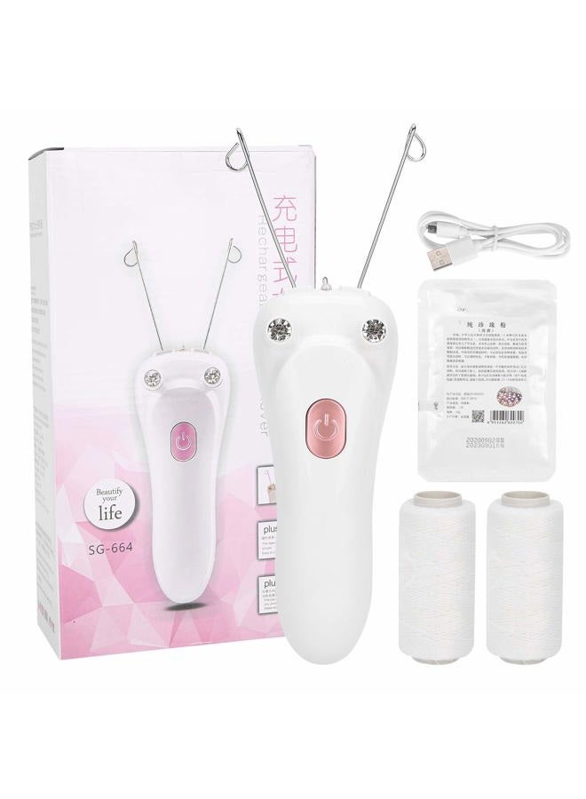 Cordless Electric Facial Threading Hair Removal for Women, Rechargeable Facial Cotton Threading Hair Shaver Hair Removal Beauty Epilator Trimmer for Fast Removing Very Fine Vellus Hair on Face & Chin