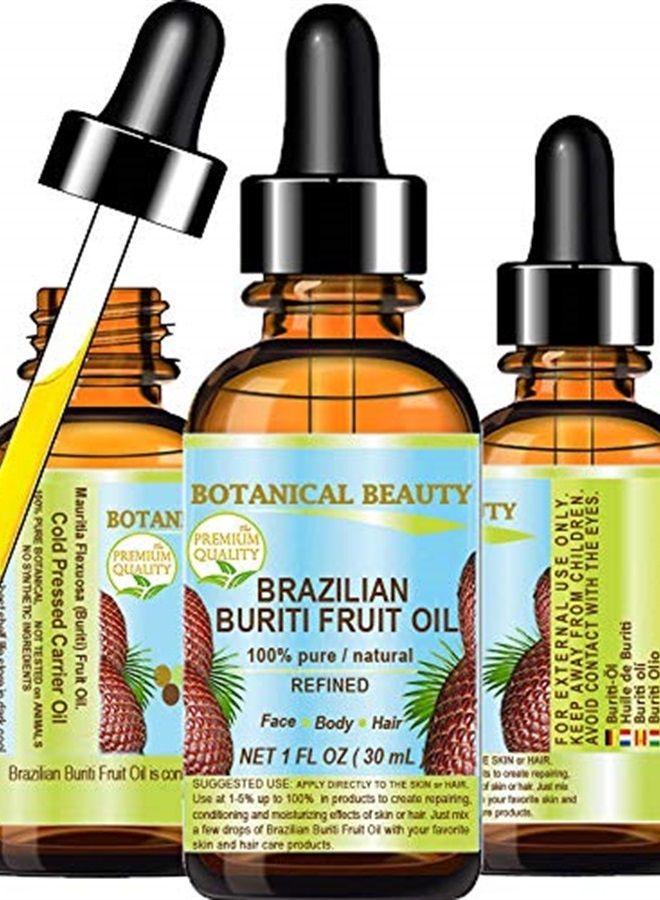 Brazilian BURITI FRUIT OIL 100% Pure/Natural/Cold Pressed Carrier Oil/Undiluted. For Face, Body, Hair, Lip and Nail Care. 1 fl.oz-30 ml.