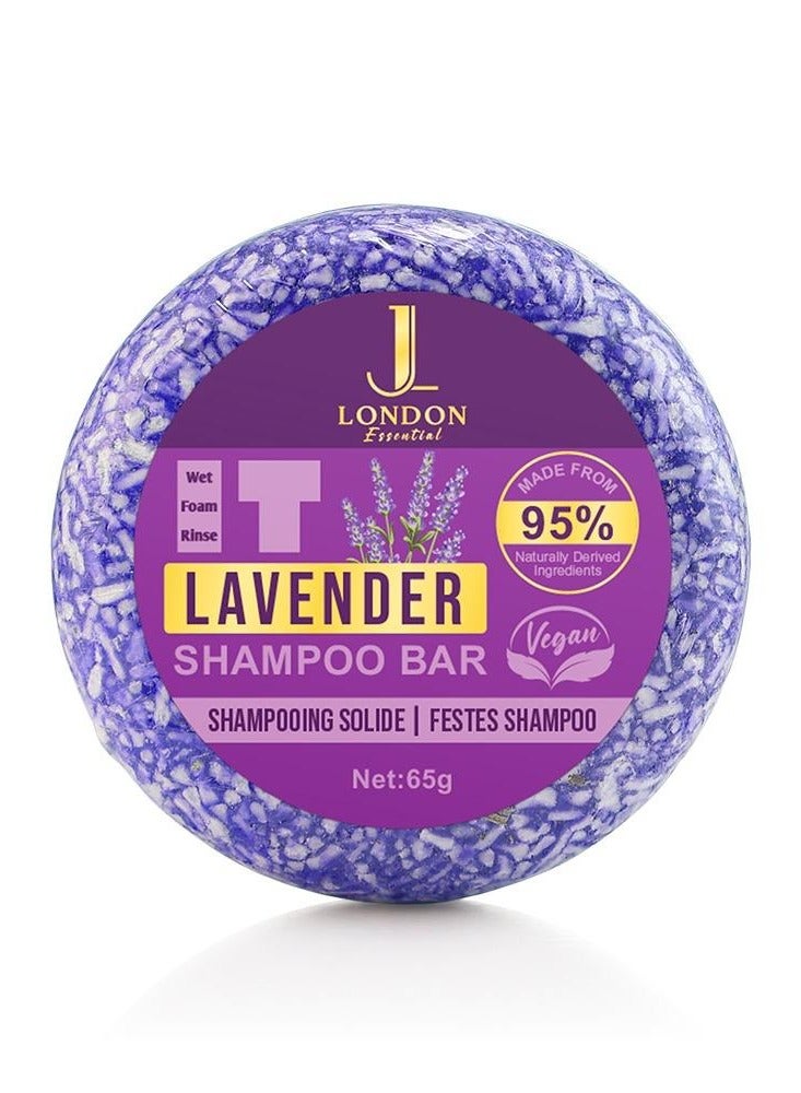JL Essential Lavender Shampoo Bar, Crafted with 95% Naturally Derived Ingredients for Gentle Hair Cleansing, Growth, and Scalp Care, Eco-Friendly and Cruelty-Free Hair Solution for All Hair Types 65g