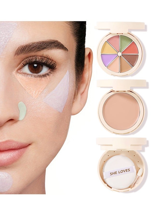 8 Color Foundation And Conceal Correcting Wheel, 3 In 1 Dual Layers Makeup Cream Foundation Palette, Full Coverage Concealer For Dark Circles, Flawless And Waterproof Color Correcting For Dry Skin
