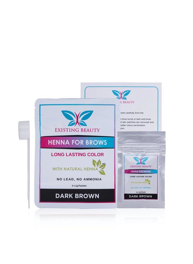 Dark Brown Eyebrow Henna Tint for Eyebrow Color- Professional Henna Brow Kit Including Use Instructions and Mixing Bowl 3x 1g Packets Brow Dye by Existing Beauty
