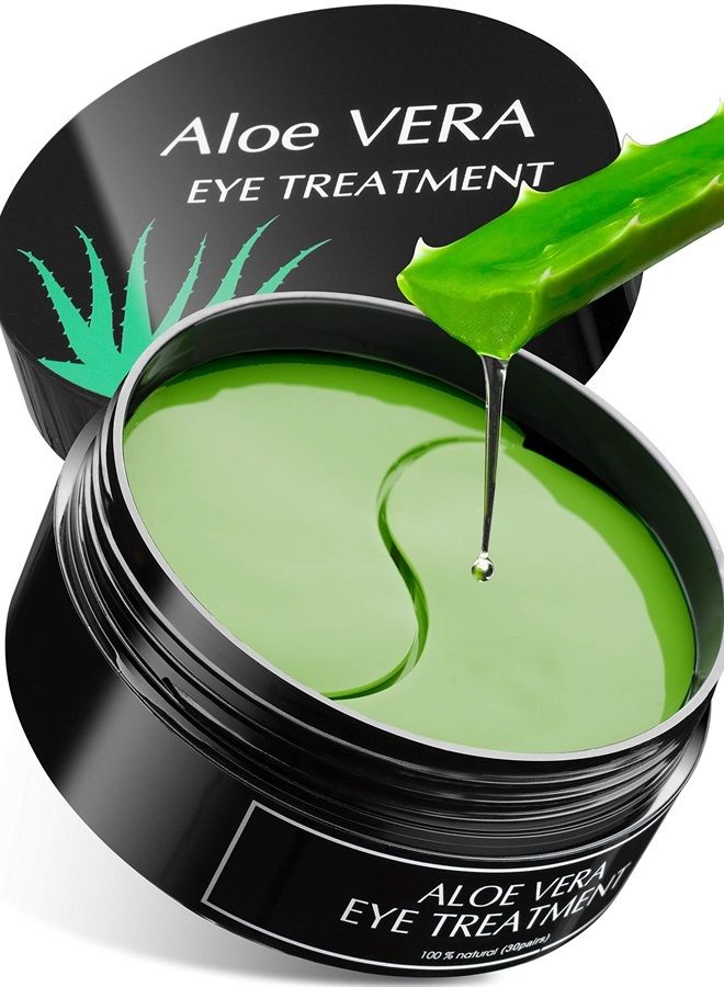 Aloe Vera Eye Treatment Mask ( 30 Pairs ) Reduces Puffiness, Wrinkles, Puffy and Bags Under Eyes, Lightens Dark Circles, Undereye Patches Moisturizes and Anti Aging Skin, Hydrogel Pads with Collagen