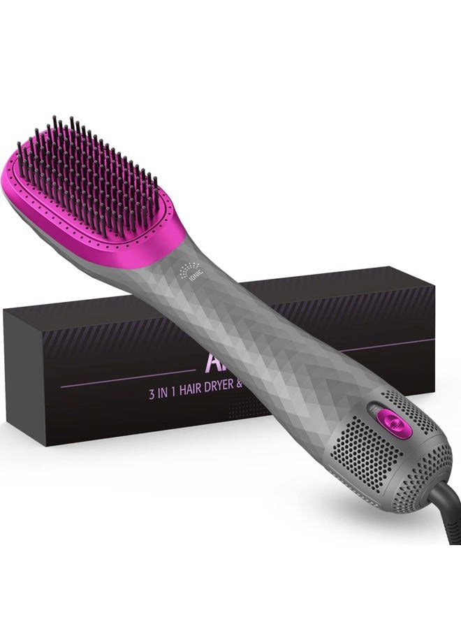 3 in 1 Hair Dryer Brush Professional 1200W Powerful Ceramic Tourmaline 3 Heat/2 Speed Settings One Step Hair Dryer and Styler (Gray)
