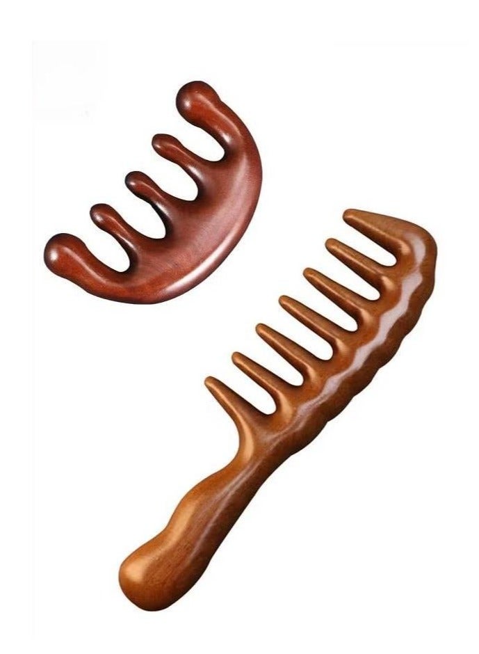 2-Piece Sandalwood Massage Comb, Head Meridian Comb, Scalp Stimulation Scraping Comb, Promote Hair Growth