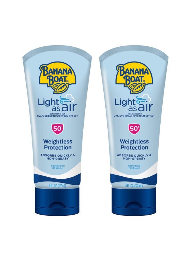 Light As Air Sunscreen Lotion SPF 50 Twin Pack | Lightweight Sunscreen, Lotion Sunscreen, Banana Boat Sunscreen Lotion for Body, Non-Greasy Sunscreen, Oxybenzone Free Sunscreen, 6oz each