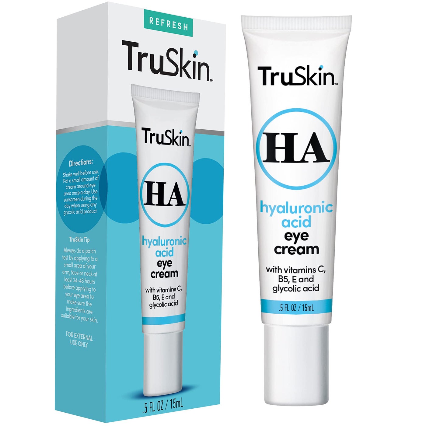 TruSkin Eye Cream for a Hydrated, Brighter-Looking Eye Area - Improve Appearance of Dark Circles & Puffiness - Hyaluronic Acid, Glycolic Acid, Vitamins C, B5, E - Under Eye Cream for Women, 0.5 fl oz