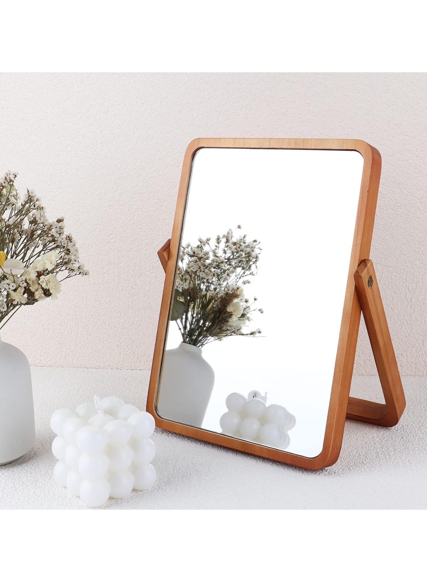 COOLBABY Portable Wooden Desk Mirror for Makeup Vanity Makeup Mirrors - Rectangle Wall-Mounted Mirrors Desk Mirrors for Living Room Bedroom Birthday Gifts