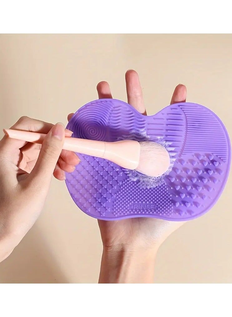 1 Pc Silicone Brush Cleaner Washing Brush Cleaning Mat Foundation Make Up Brush Cleaner Pad Universal Makeup Tool with Sunction Cups - Purple
