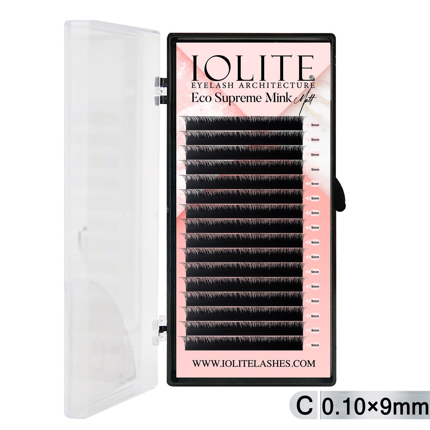 Iolite Eco Supreme Mink Matt Lash Extension Tray C – Curl – 0.10T (6mm–15mm) – Matt Finish, Premium Eco-Friendly Eyelashes for Lash Artists ISMMC10T - 9MM