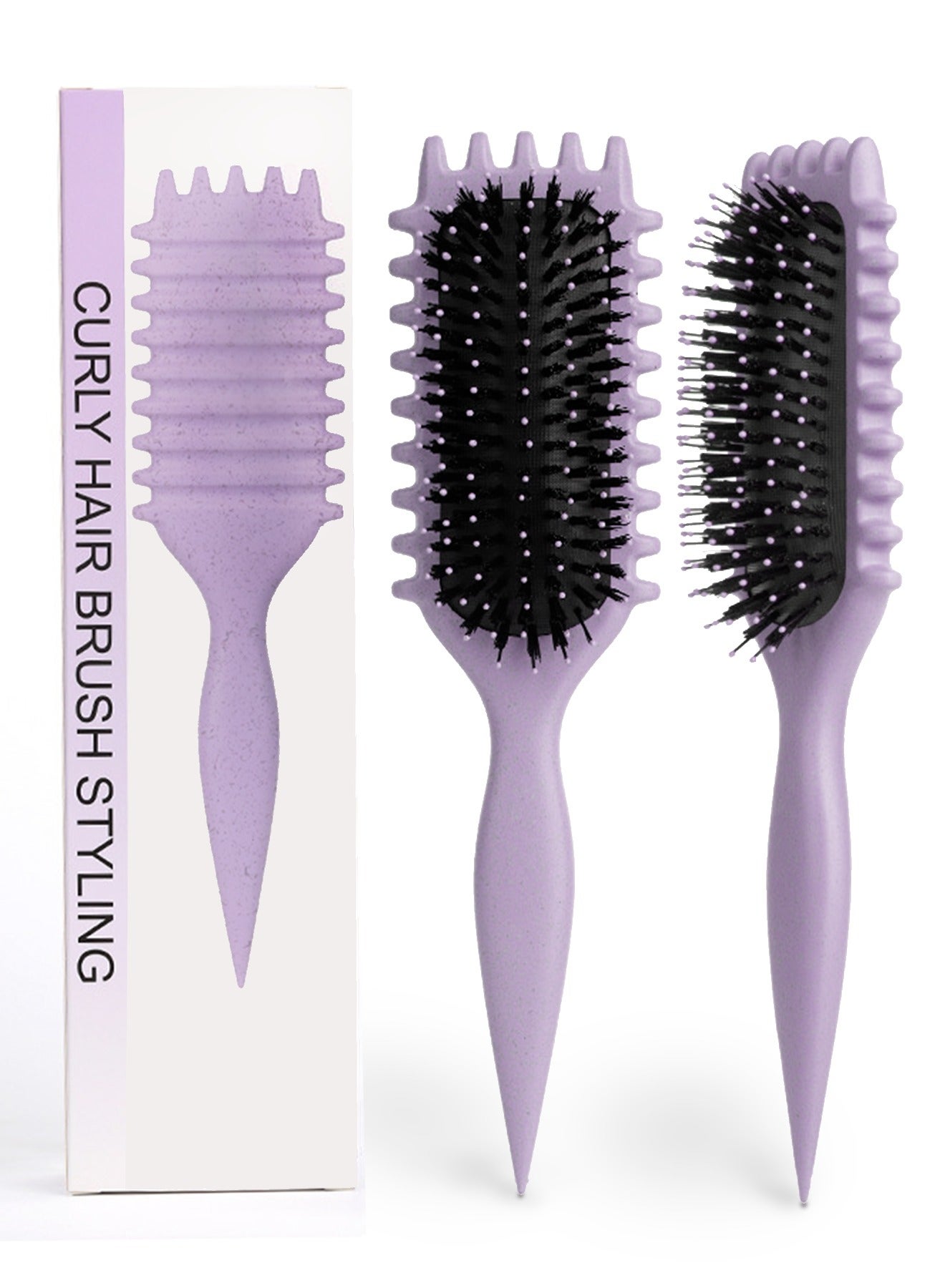 Bounce Curl Defining Hair Brush for Curly Hair - Styling & Detangler Brush with Comb, Air-Filled Cushion, Vegan Fiber, Nylon Faux Boar Bristles for Smoothing, Detangling, Scalp Massage & Relaxation - Unisex Hair Styling Tool (Lavender)