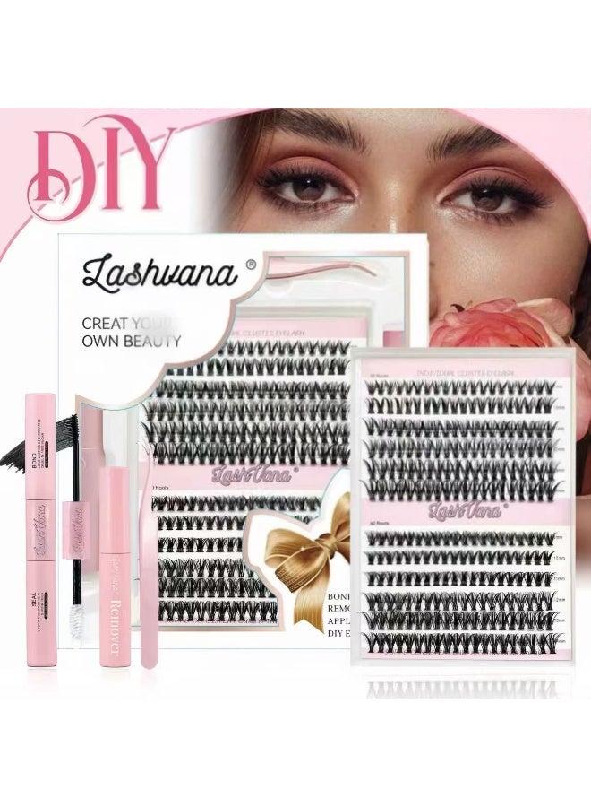 240pcs False Eyelashes, Lash Extension Kit,Eyelash Clusters With Lash Bond And Seal Lash Remover Lash Applicator Individual Lashes Kit Eyelash Brush Easy To Apply At Home(30d+40d Kit)
