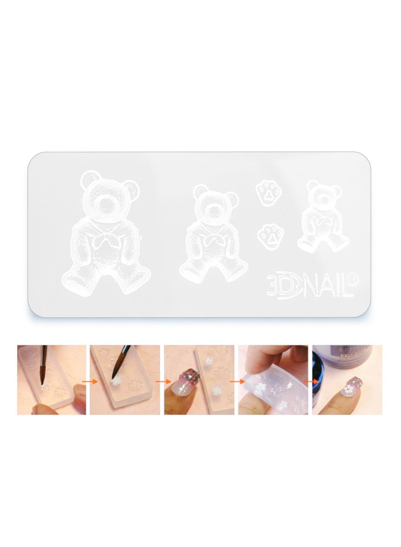 Nail Carving Mold, Nail Art Templates 3D Silicone Nail Art Decoration Mold, Uv Nail Art Template Bear Pattern Decals Nail Diy Tools, Professional Natural And Artificial Nails Tools