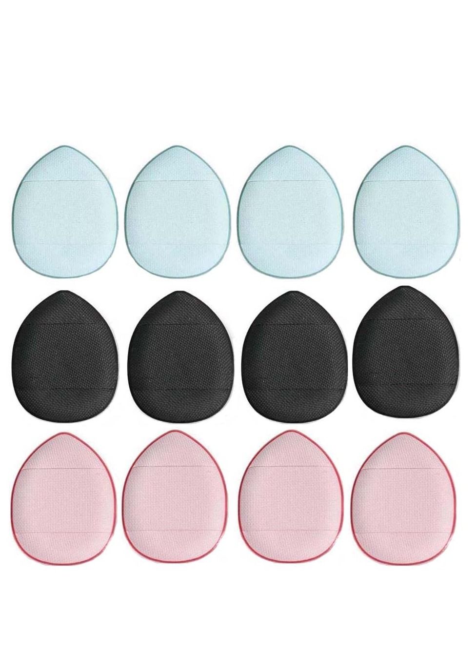 12 Pieces Mini Makeup Puff, Wet and Dry Foundation Cotton Pad Makeup Accessories for Girls and Women (Black, Pink, Blue)