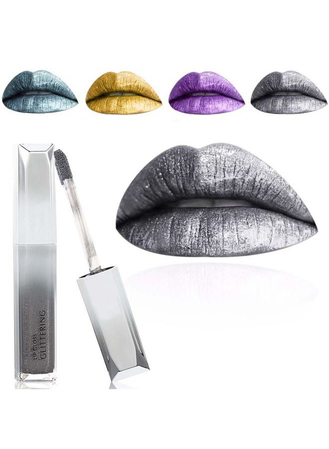 Glitter Lipstick Matte Liquid Lipsticks Metallic Lip Glaze High Pigment Lipgloss Long Lasting Waterproof Lip Makeup for Women and Girls Pack of 1 (C- Silver 18)