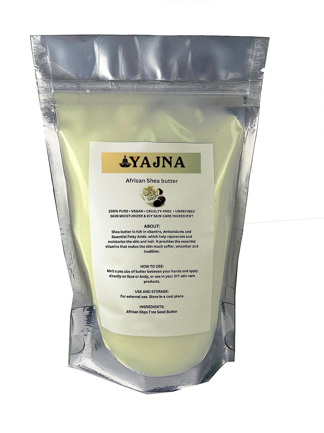 Yajna Organic Raw African Shea Butter 100% Pure,Natural & Unrefined| Skin Moisturizer For Face, Body & Hair| 1 LBS/450 GM Ivory/White Grade A | DIY Creams, Balms, Lotions, Soaps| Moisturizes Dry Skin