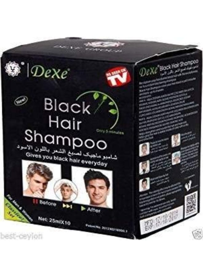 Dexe SALES NO.1 Instant Hair Color - 10 Travel Sachets | Ammonia-Free, Non-Toxic Black Dye Shampoo for Men/Women