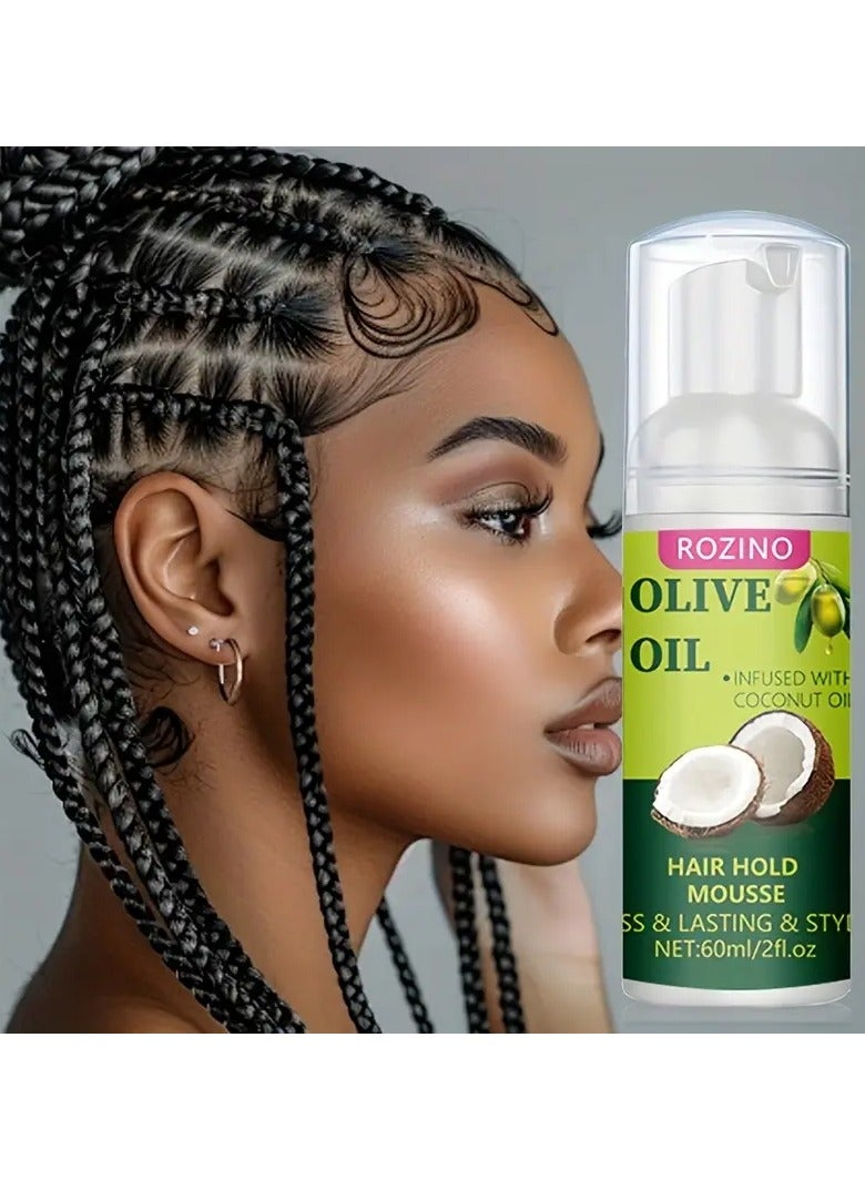 ROZINO Olive & Coconut Oil Hair Mousse, 60ml, Moisturizing Styling for Permed, Dyed & Frizzy Hair with Plant Squalane