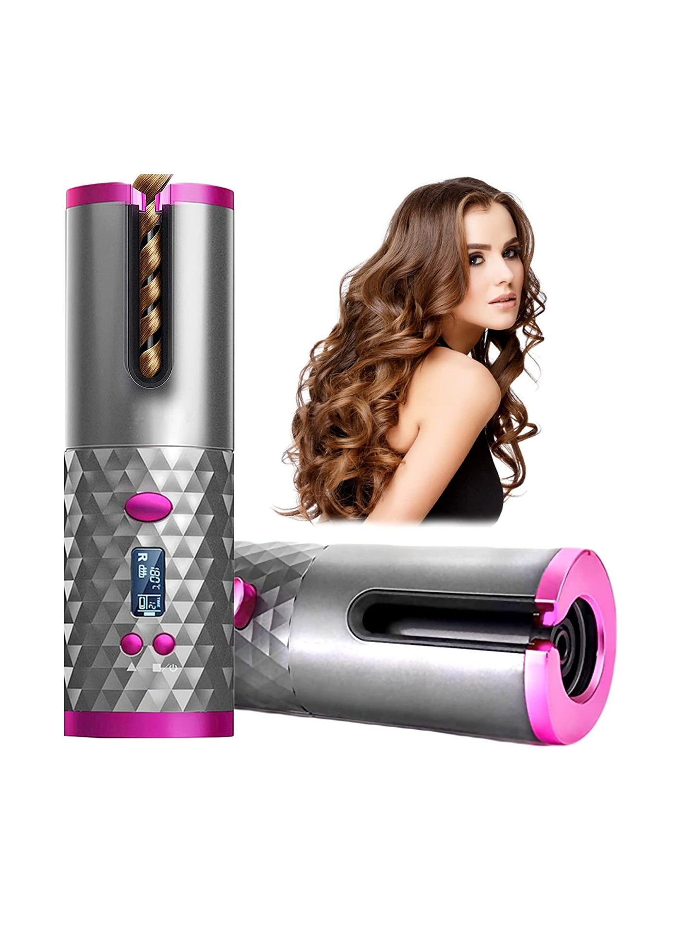 Automatic Curling Iron, Cordless Auto Hair Curler, Ceramic Rotating Hair Curler with 6 Temps & Timers, Portable Rechargeable Curling Wand, Auto Shut-Off, Fast Heating Iron for Styling