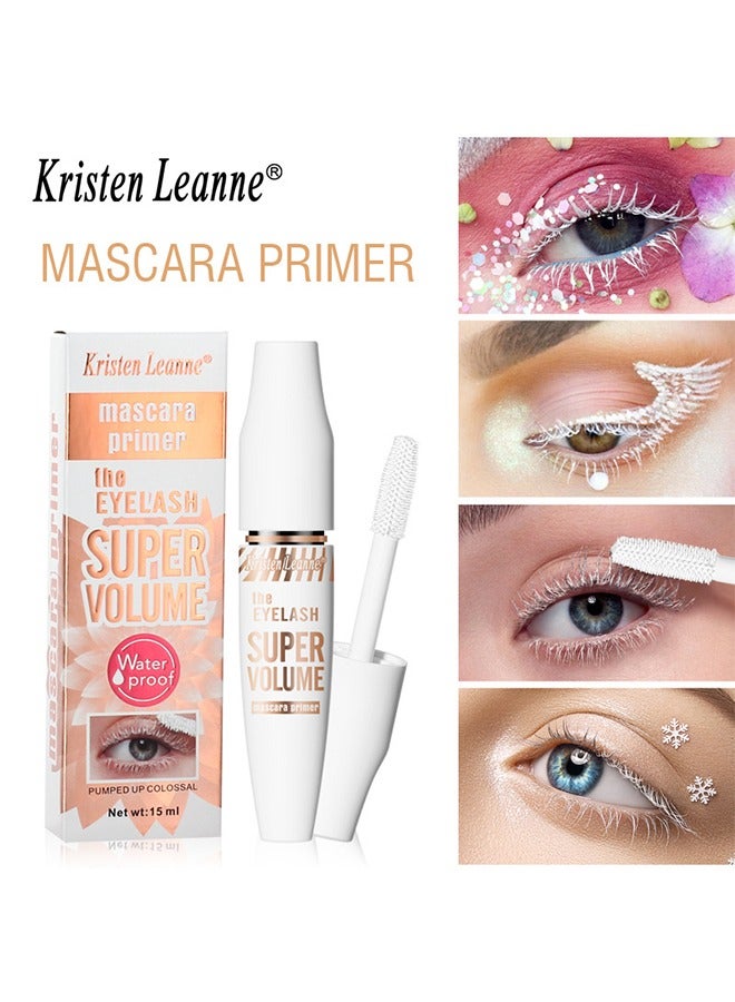 Super Volume-Mascara Primer,4D White Mascara Primer for Eyelashe, Waterproof Non-Smudged Long lasting Charming Voluminous Lash for Women 15ml