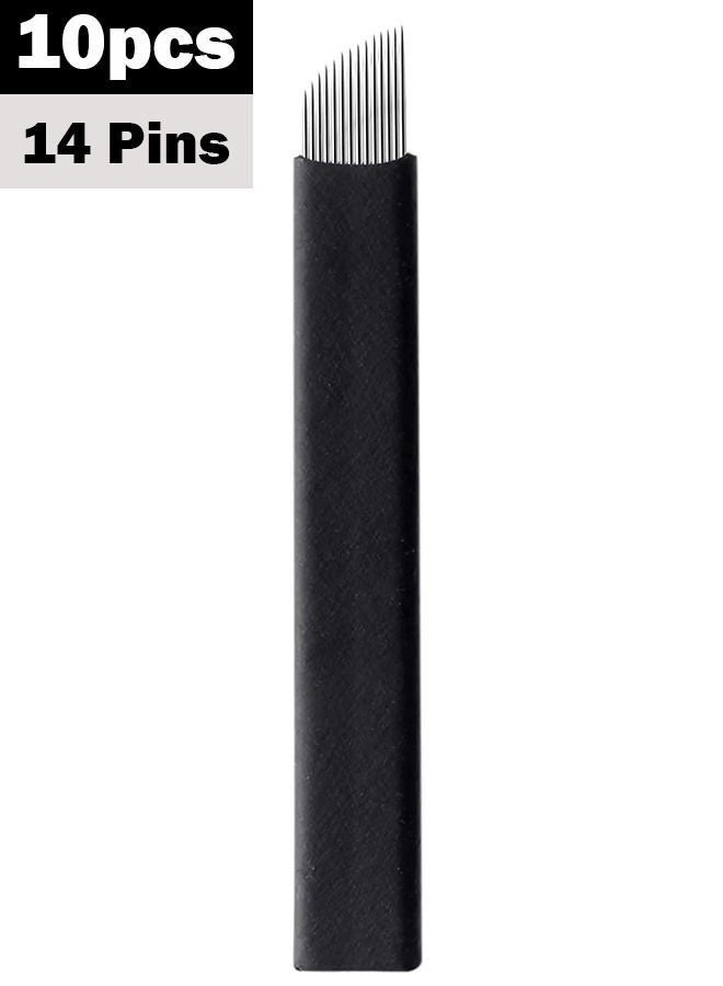 10 Pieces Disposable 0.18mm Microblading Blade Fine Needles Permanent Makeup Curve Brow Manual Eyebrow Embroidery Tattoo Microblade Needles - 14 Pins Shape
